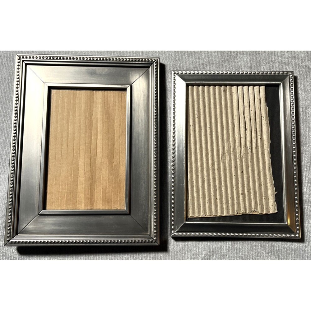 Lot of 2 Pewter Finish/Brushed Silver Tone Metal Picture Frames 5x7 & 4x6 Beaded